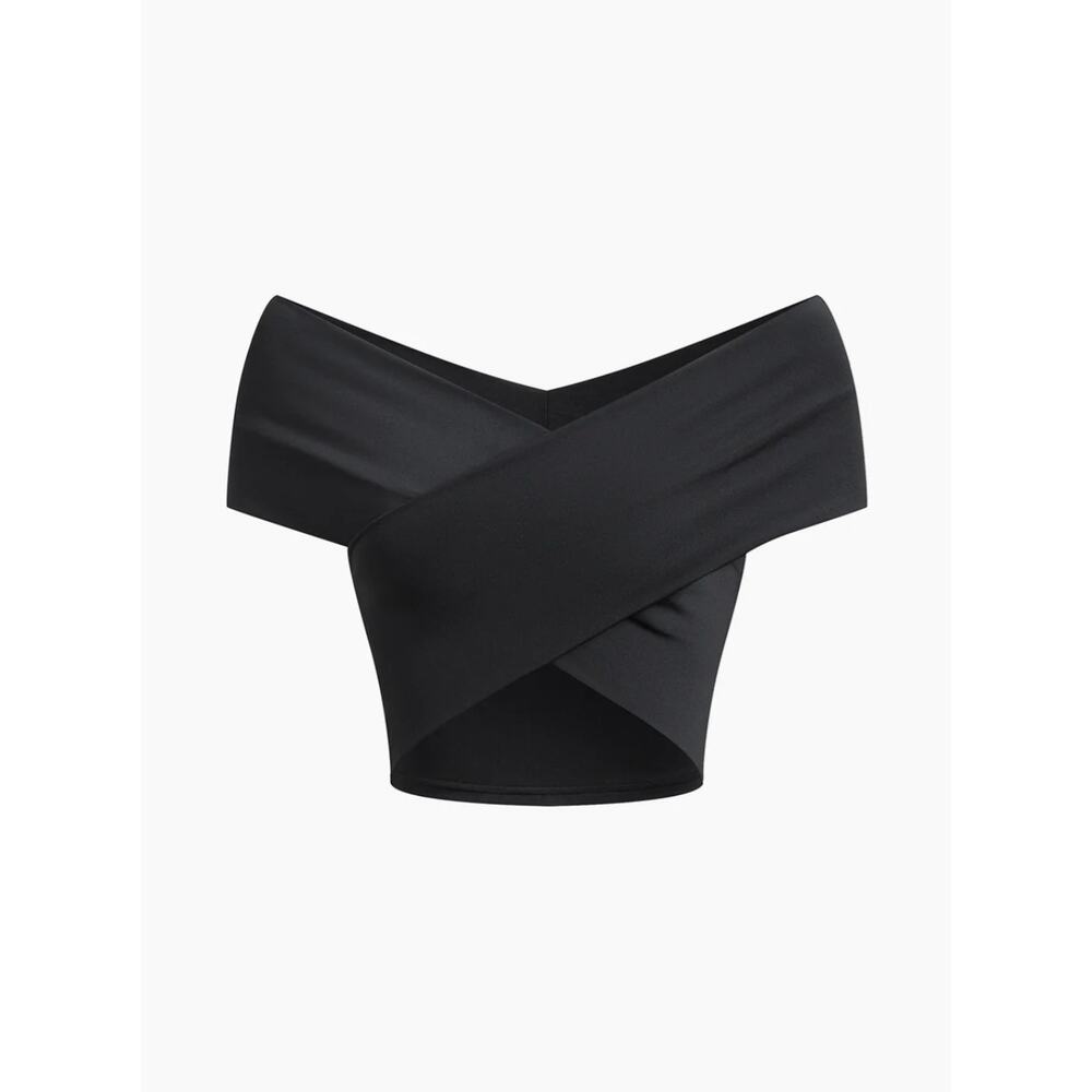 Black Stretch Criss-Cross Off-Shoulder Top